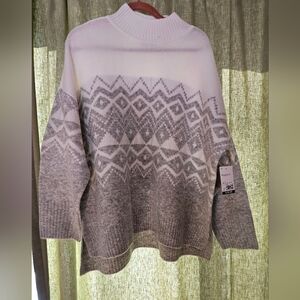 Nine West Women's Mock neck Sweater - White and Gray